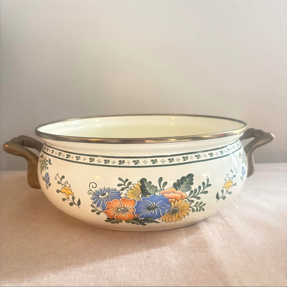 Floral Enamel Soup Tureen with Handles